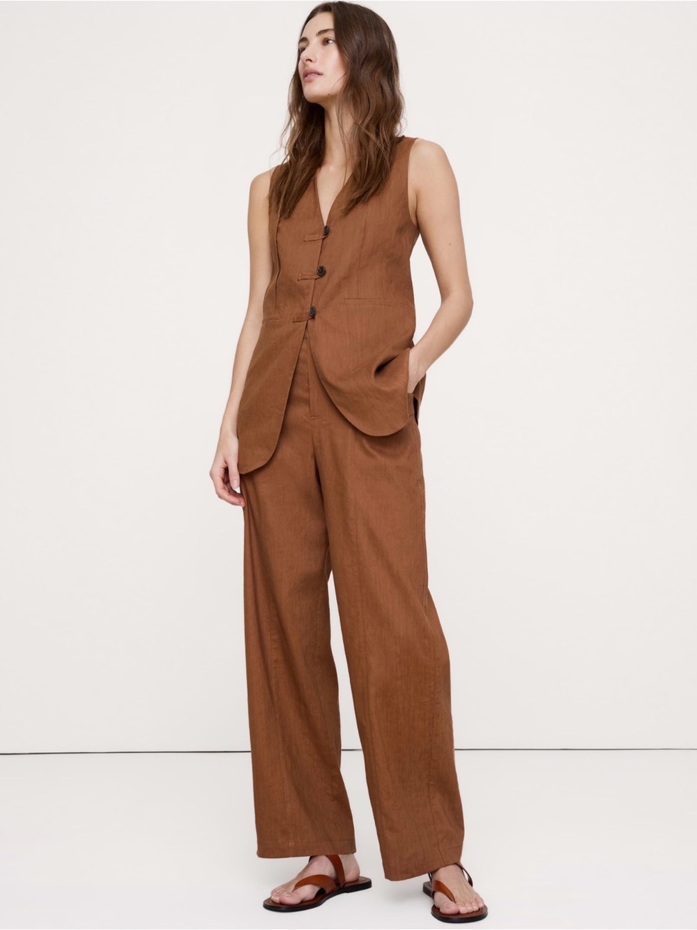Banana Republic High Rise Linen Straight Pants – Brown